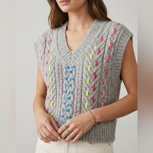 BY ANTHROPOLOGIE Rainbow Ribbon Woven Cable Knit Sweater Vest XS